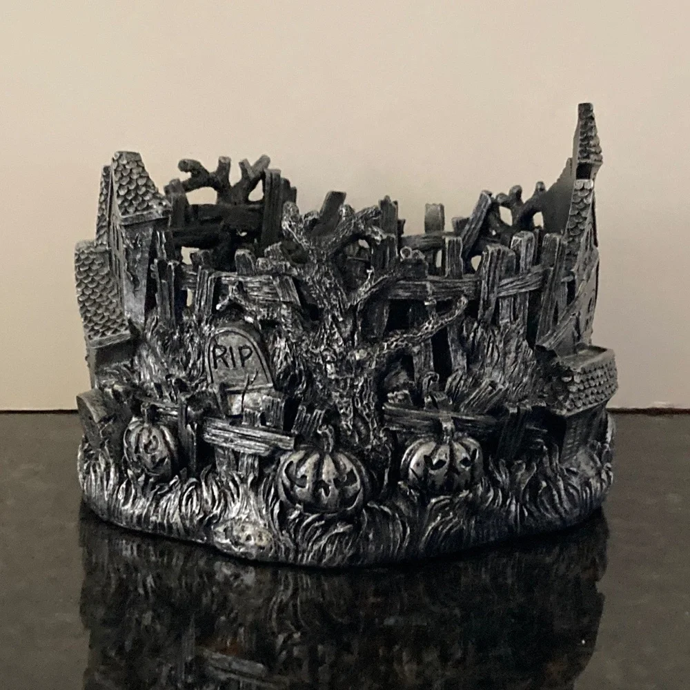 Homeworx Harry Slatkin Halloween Village Haunted Houses Candle Pedestal/NEW!!!